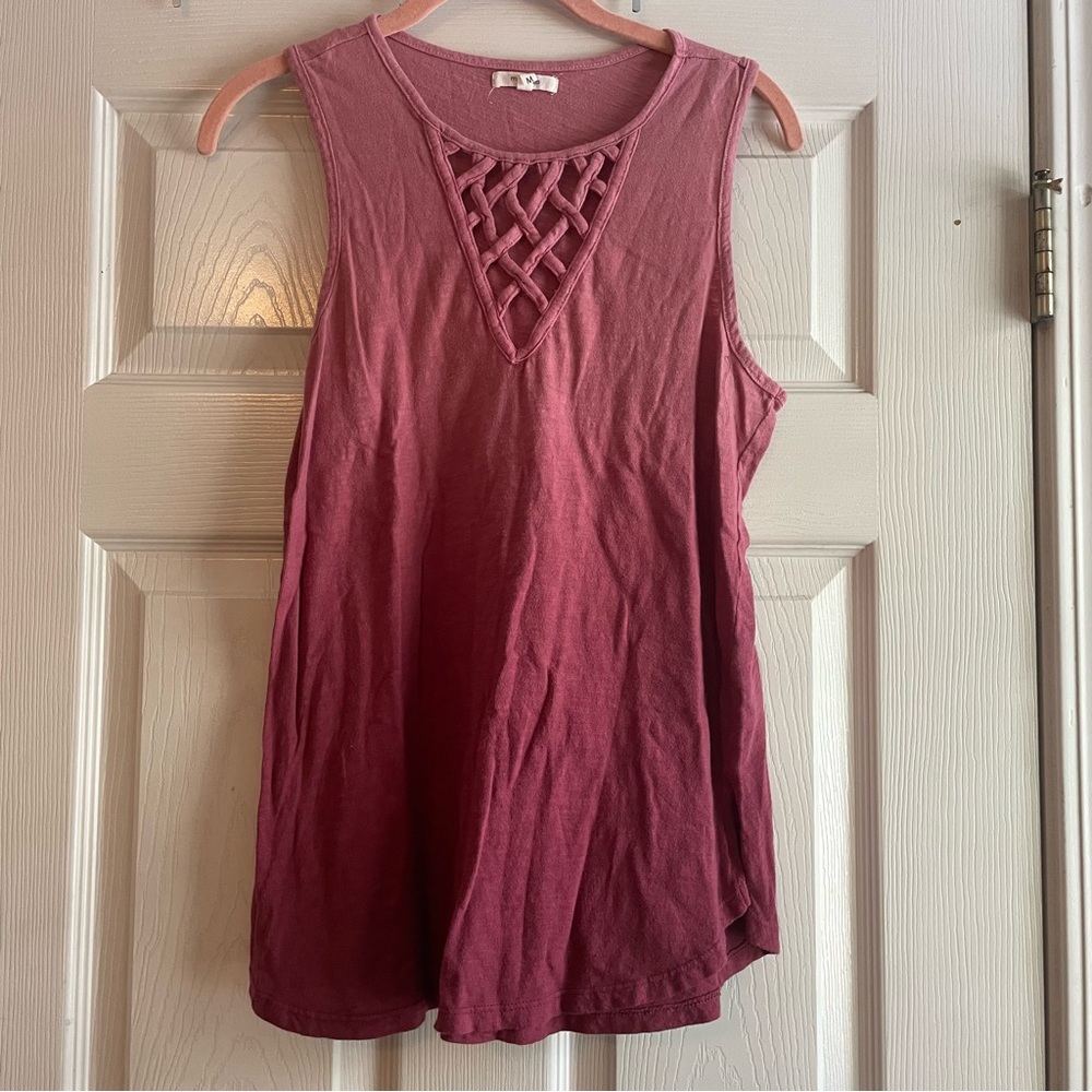 Maurices Medium Dark Pink Ombre Tank Top V Crisscross